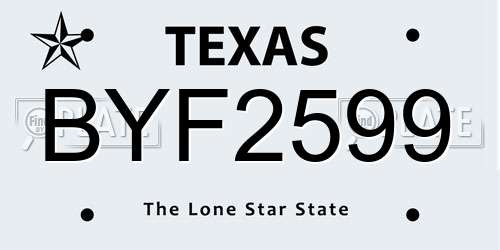 BYF2599 Texas License Plate