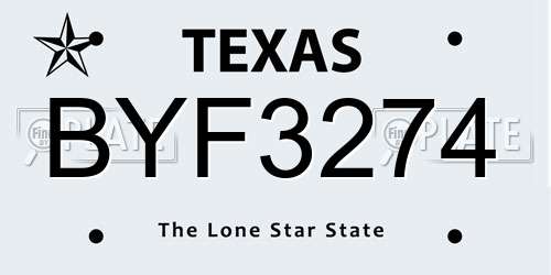 BYF3274 Texas License Plate