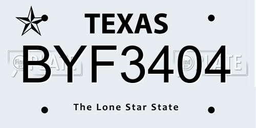 BYF3404 Texas License Plate