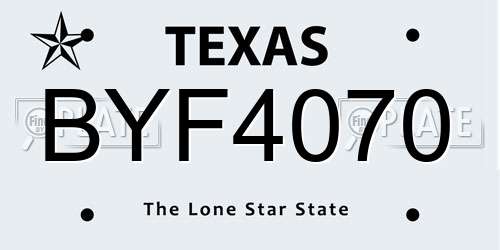 BYF4070 Texas License Plate