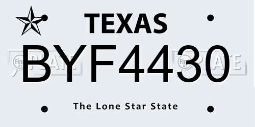 BYF4430 Texas License Plate