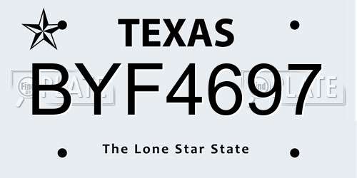 BYF4697 Texas License Plate