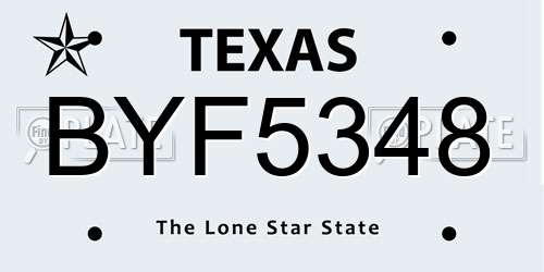 BYF5348 Texas License Plate