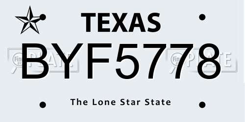 BYF5778 Texas License Plate