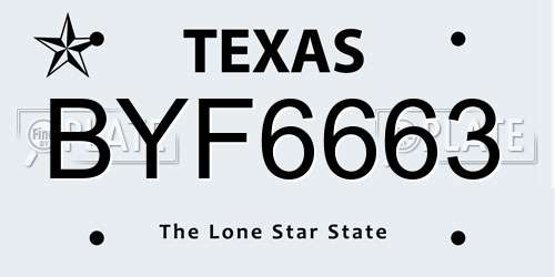 BYF6663 Texas License Plate