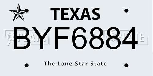 BYF6884 Texas License Plate