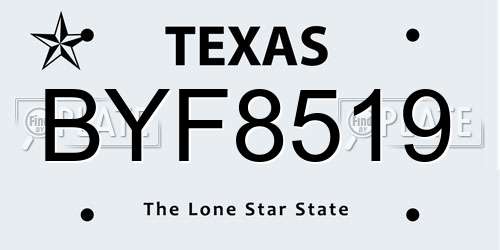 BYF8519 Texas License Plate