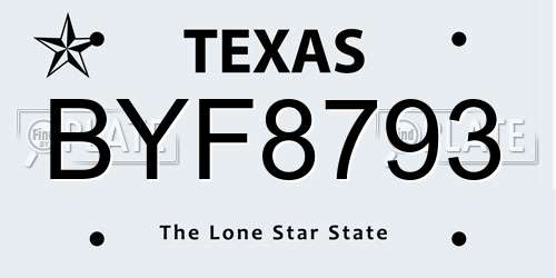 BYF8793 Texas License Plate