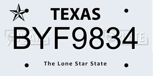 BYF9834 Texas License Plate