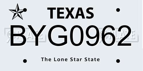 BYG0962 Texas License Plate