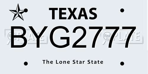 BYG2777 Texas License Plate