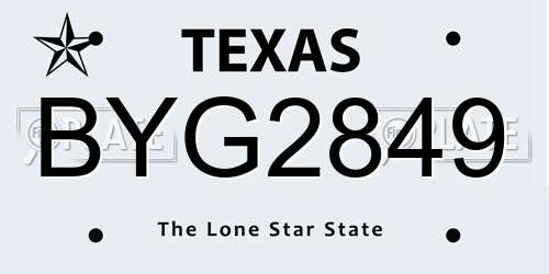 BYG2849 Texas License Plate