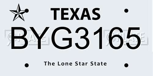 BYG3165 Texas License Plate