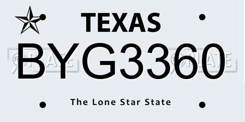 BYG3360 Texas License Plate