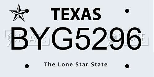 BYG5296 Texas License Plate