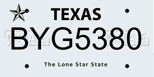 BYG5380 Texas License Plate