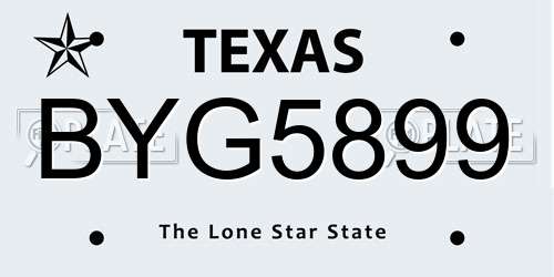 BYG5899 Texas License Plate