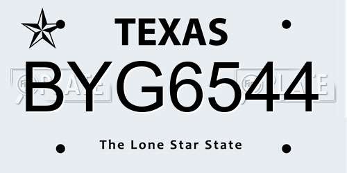 BYG6544 Texas License Plate