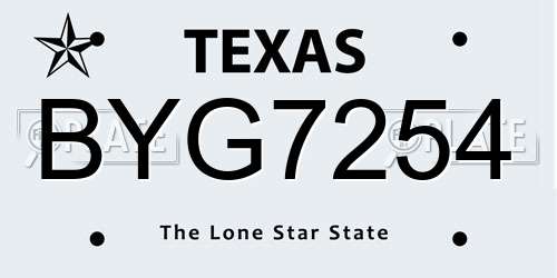BYG7254 Texas License Plate