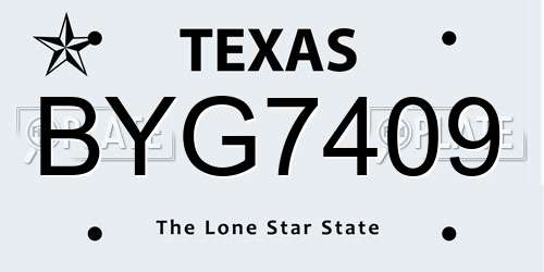 BYG7409 Texas License Plate