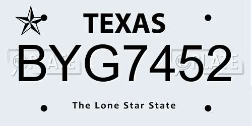 BYG7452 Texas License Plate
