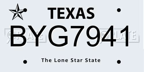 BYG7941 Texas License Plate