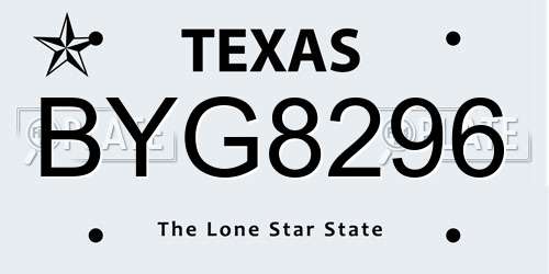 BYG8296 Texas License Plate