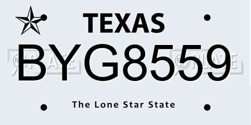 BYG8559 Texas License Plate