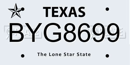 BYG8699 Texas License Plate