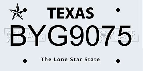 BYG9075 Texas License Plate