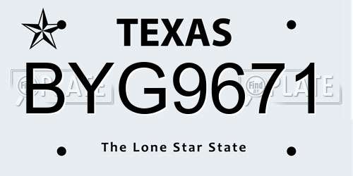 BYG9671 Texas License Plate