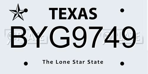 BYG9749 Texas License Plate