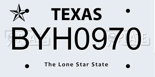 BYH0970 Texas License Plate