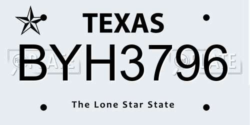 BYH3796 Texas License Plate
