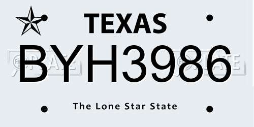 BYH3986 Texas License Plate