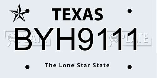 BYH9111 Texas License Plate