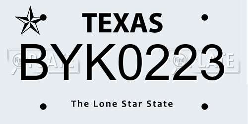BYK0223 Texas License Plate