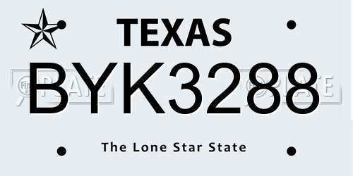 BYK3288 Texas License Plate