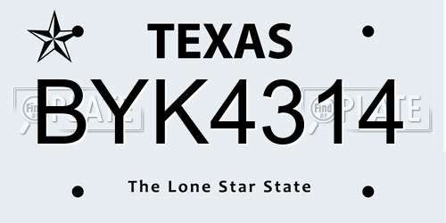 BYK4314 Texas License Plate
