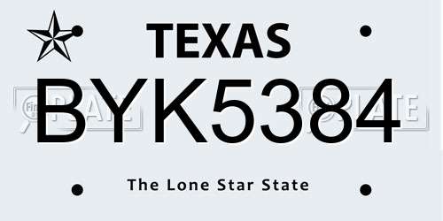 BYK5384 Texas License Plate