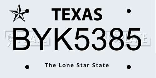 BYK5385 Texas License Plate