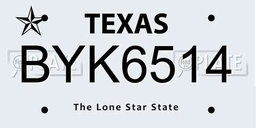 BYK6514 Texas License Plate