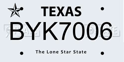 BYK7006 Texas License Plate