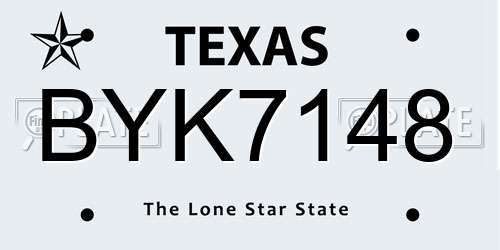 BYK7148 Texas License Plate