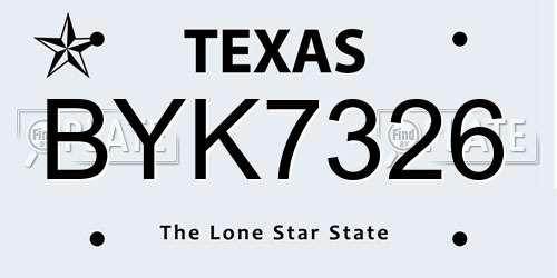 BYK7326 Texas License Plate