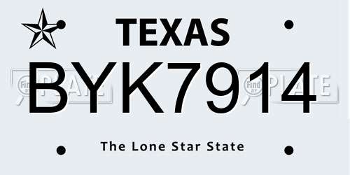 BYK7914 Texas License Plate