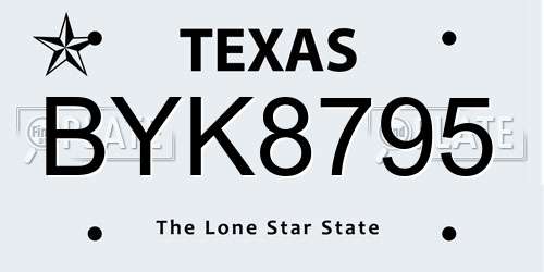 BYK8795 Texas License Plate