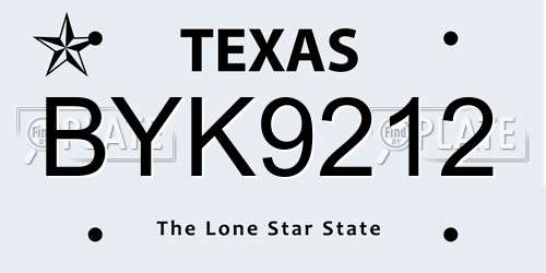 BYK9212 Texas License Plate