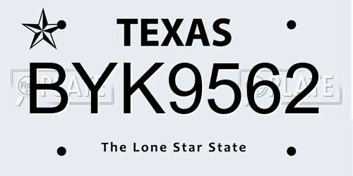BYK9562 Texas License Plate