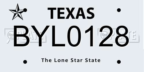 BYL0128 Texas License Plate